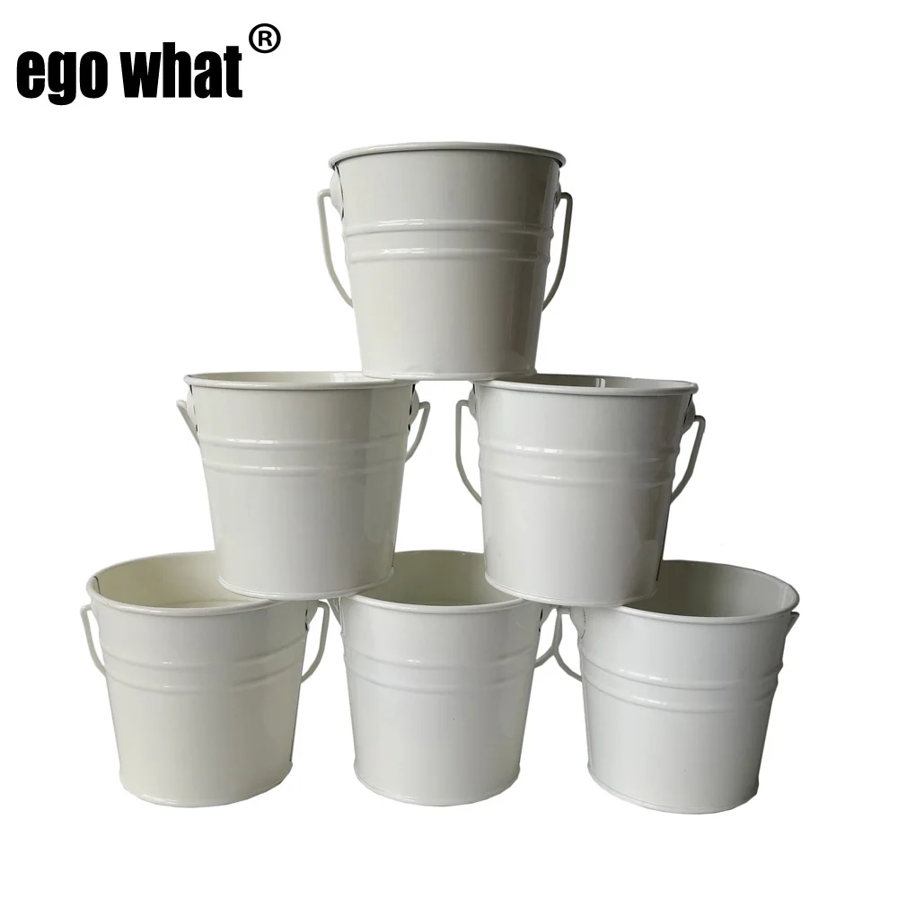 

10pcs/lot D10*H9.5CM Mini Flowerpots Metal Small pails with handle Tin bucket easter egg box Iron pots Rice White color