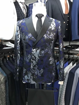 

NEW style Men Wedding Suits Slim Fit 2 Pieces Double-breasted Tuxedo Groom men floral flower suits wedding mens suit with pants