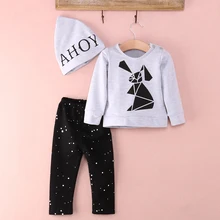 3pcs!!Autumn Winter New Toddler Baby Boy Girl Rabbit Long Sleeve Sweatshirt + Polka Dot Pants Hat 3pcs Outfits Set