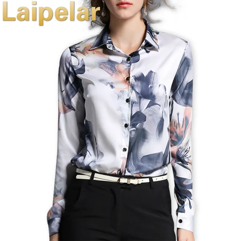 

Laipelar 2018 Autumn Vintage Women blouses Chiffon Long Sleeve Floral Blouse Shirt Plus Size Tops Turn-Down Collar Shirt