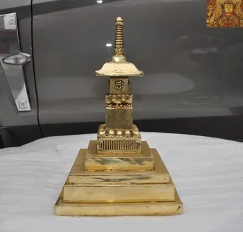 

wedding decoration 13"Tibet Buddhism Fane Brass lotus Tibetan Text Buddha tower Stupa Pagoda Statue New Year