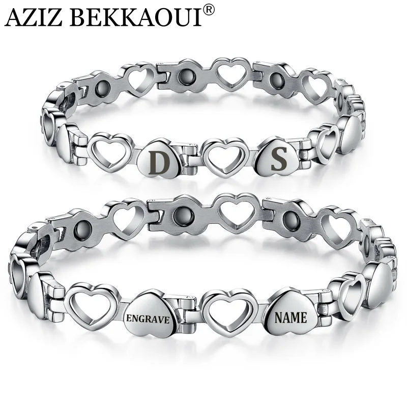 

Healthy Magnetic Bracelets & Bangles Stainless Steel Heart Shape Charms Bracelets For Women Lovers' Jewelry Unique Engrave Logo