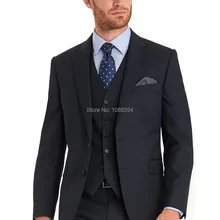 Мужские костюмы на заказ черный костюм жениха с двумя пуговицами смокинги мужские свадебные костюмы деловой строгий костюм(куртка+ брюки+ жилет