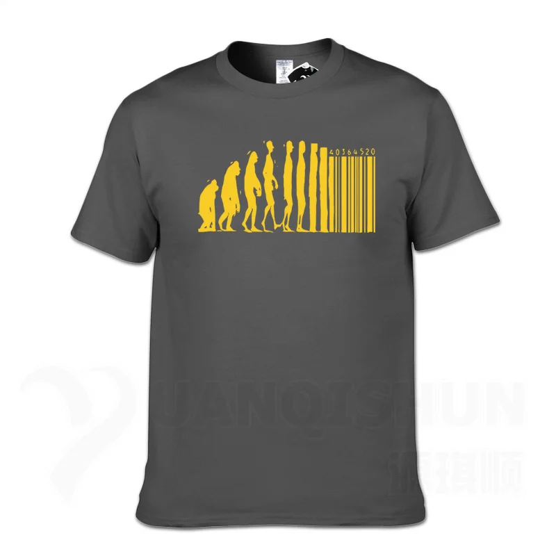 Модные дизайнерские футболки с эволюцией человека, футболка с обезьяной, обезьяной, штрих-кодом, капитализмом, анархией, 16 цветов, хлопковые футболки - Цвет: Charcoal gray 2