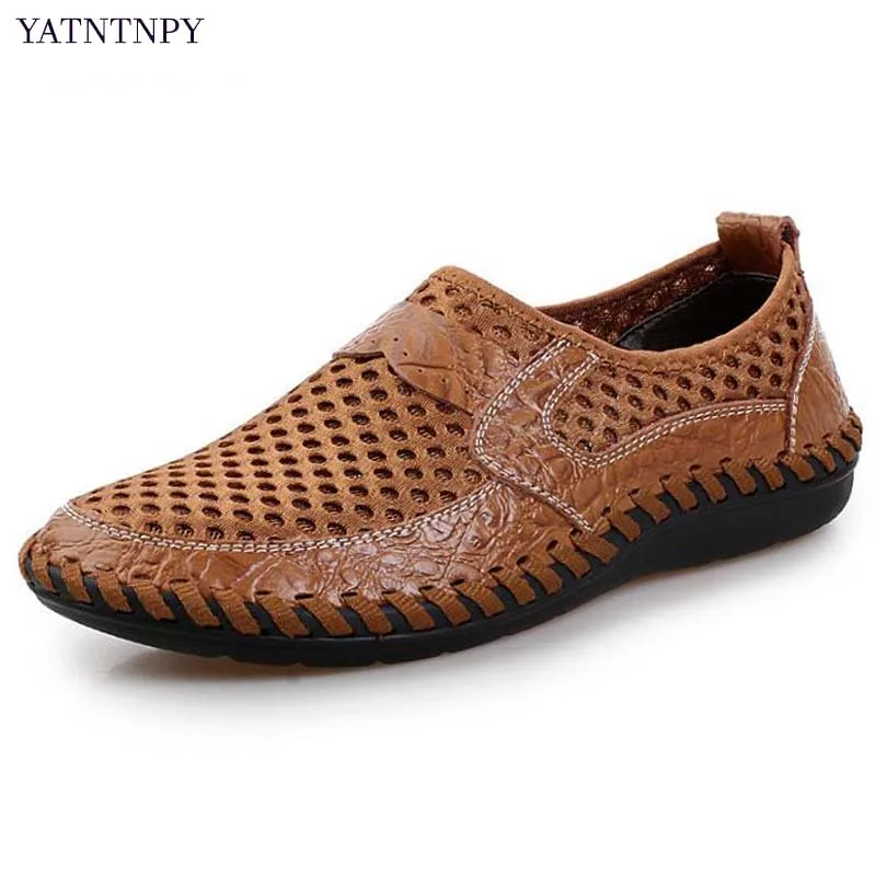 

YATNTNPY Casual Men's Shoes big size 38-48 Shoes Mesh Sneaker, breathable flat leather shoes slip-on Loafers Alligator Moccasins