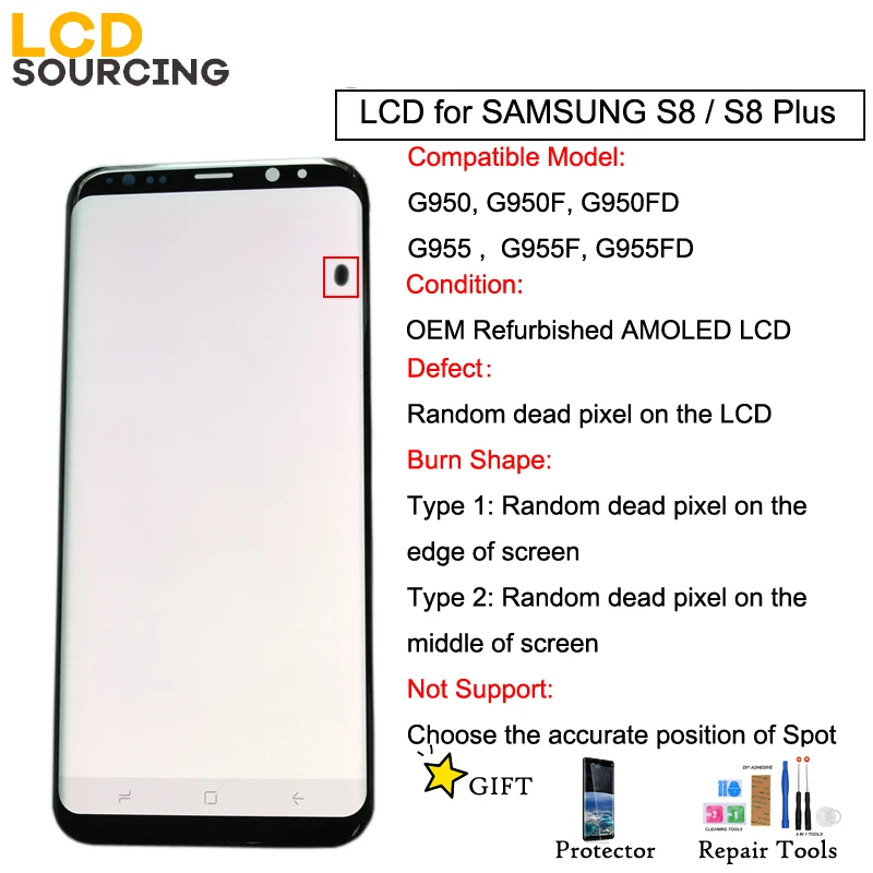 

AMOLED LCD with Random Dead Pixel for Samsung Galaxy S8 G950/G950F S8 Plus G955/G955F Display LCD Touch Screen Digitizer