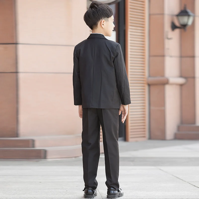 Новое поступление, Детские смокинги с отворотом для мальчиков, черный цвет, обычная специальная свадебная одежда для мальчиков, BA017