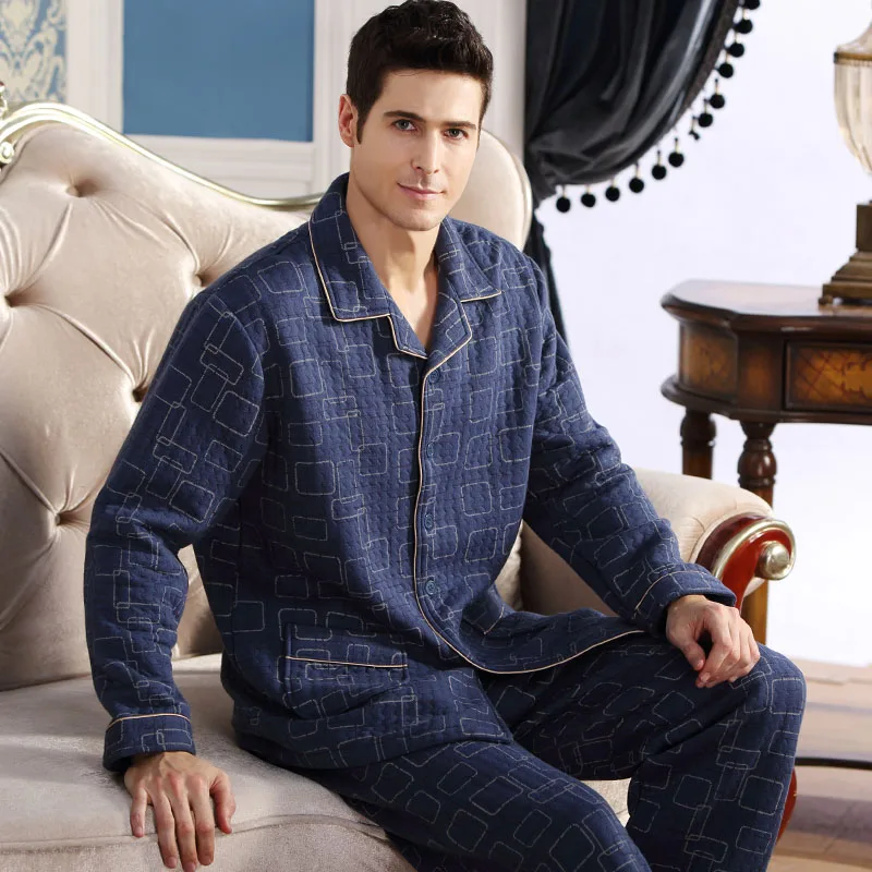 CherLemon Мужская Толстая стеганая Хлопковая пижама, зимняя мужская теплая пижама с длинным рукавом, домашняя одежда в клетку для отдыха, большие размеры, M-4XL