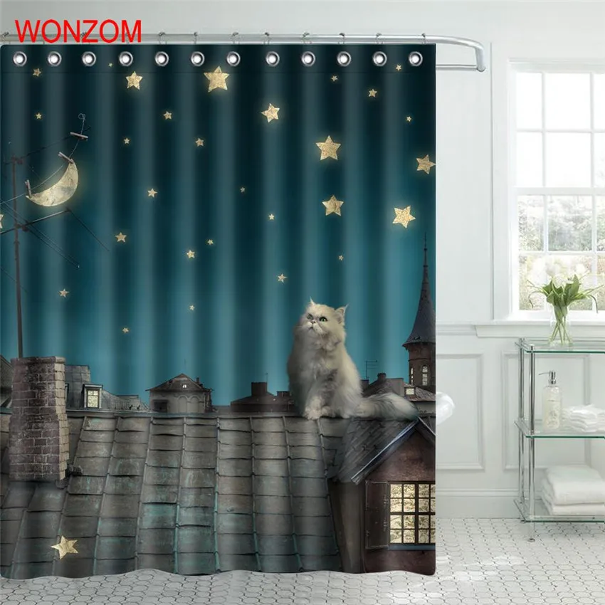 WONZOM занавес для кошек s с 12 крючками для декора ванной комнаты современные животные для ванной Водонепроницаемая штора новые аксессуары для ванной комнаты