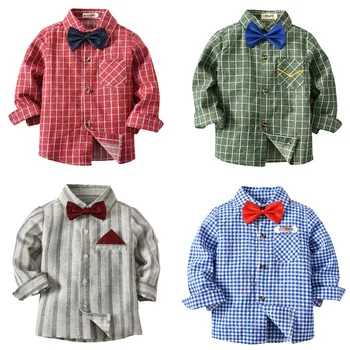 Spring Long Sleeve Boy's Shirts Casual Turn-down Collar Camisa Masculina Blouses for Children Kids Clothes Baby Boy Plaid Shirt 2