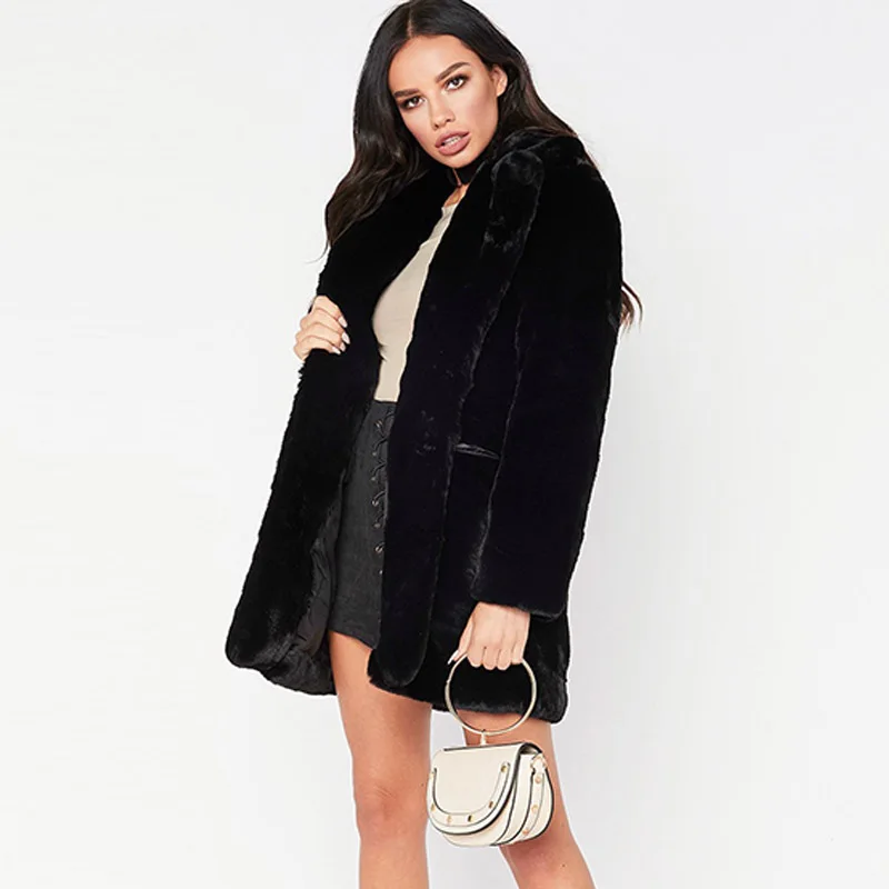 Autumn Winter Coat Women 2018 Fashion Faux Fur Coat Women Casual Faux Rabbit Fur Jacket Warm Furs Coats Pocket Outwear Plus Size