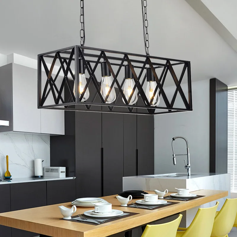 

Cuboid frame iron net chandelier industrial wind bar desk bar antique personality theme restaurant luminaire