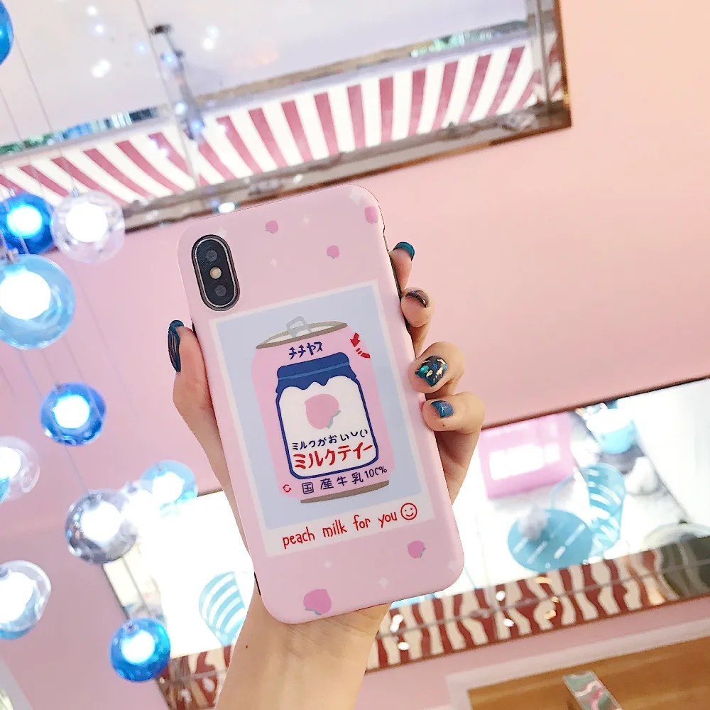 JiBan For Iphone X Fashion Colorful Korea Milk Bottle Shell iphone 6s 7 8 Plus Phone Cases IMD Soft Cute Peach Drink Cover |