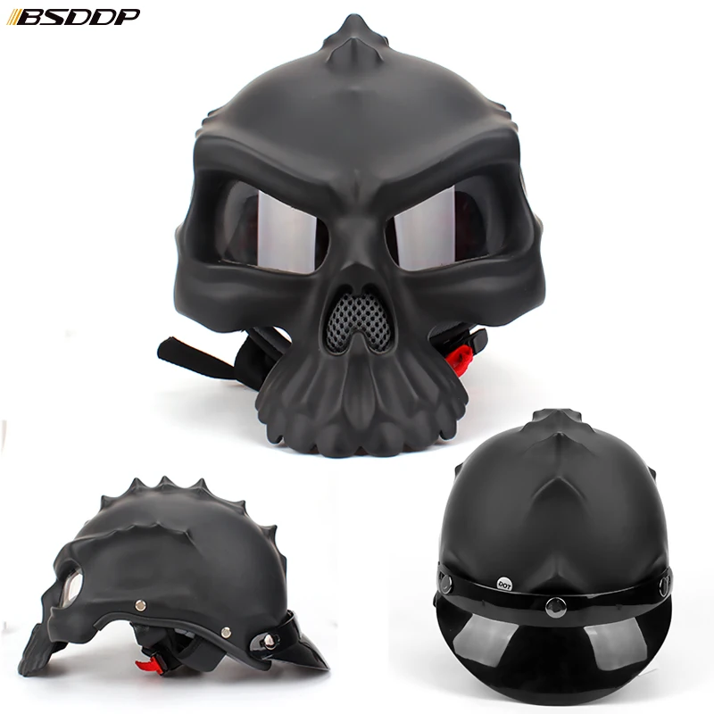 New personality fashion Double Use Helmet Skull Motorcycle Helmet Half