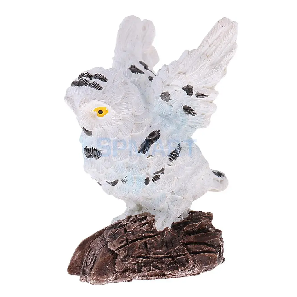 Realistic Miniature White Owl Sculpture Figurine Animal Statue Collectibles Gift Craft House Office Desk Decoration Ornament