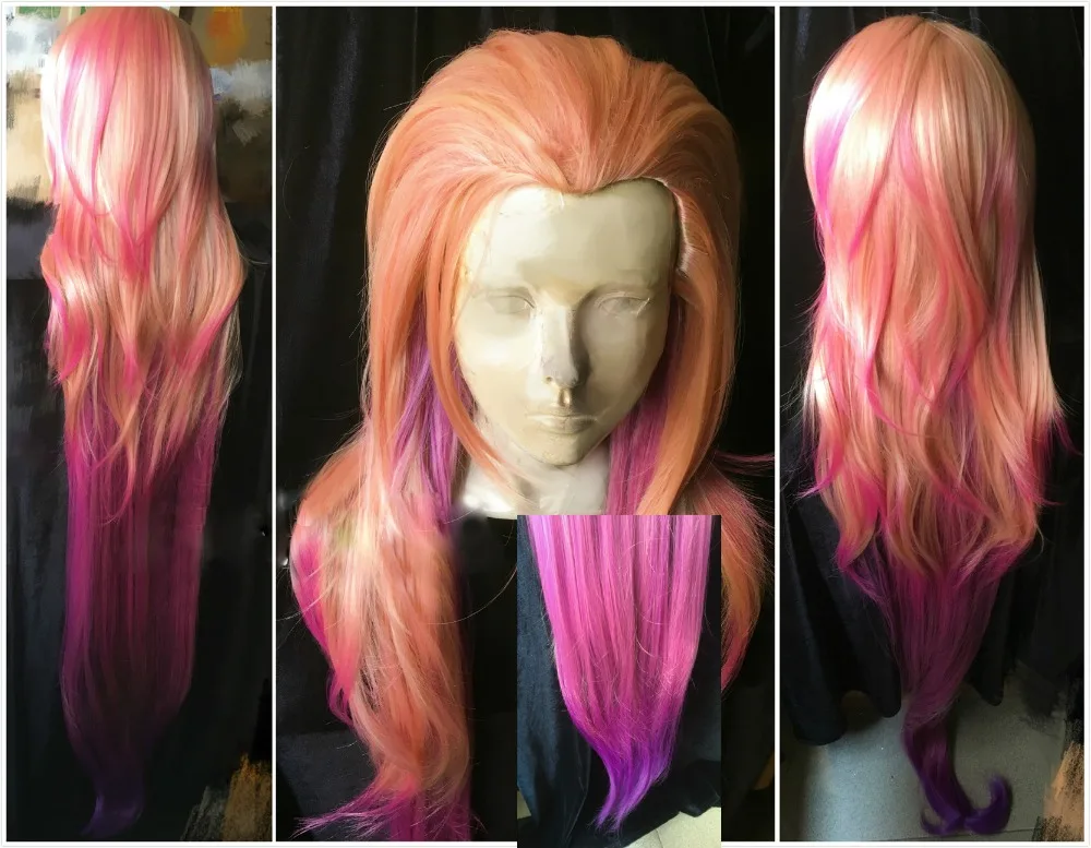 

150cm LOL Zoe Wigs Aspect of Twilight Orange Pink Purple Mixed Colors New Hero Gradient Synthetic Hair Cosplay Wig + Wig Cap