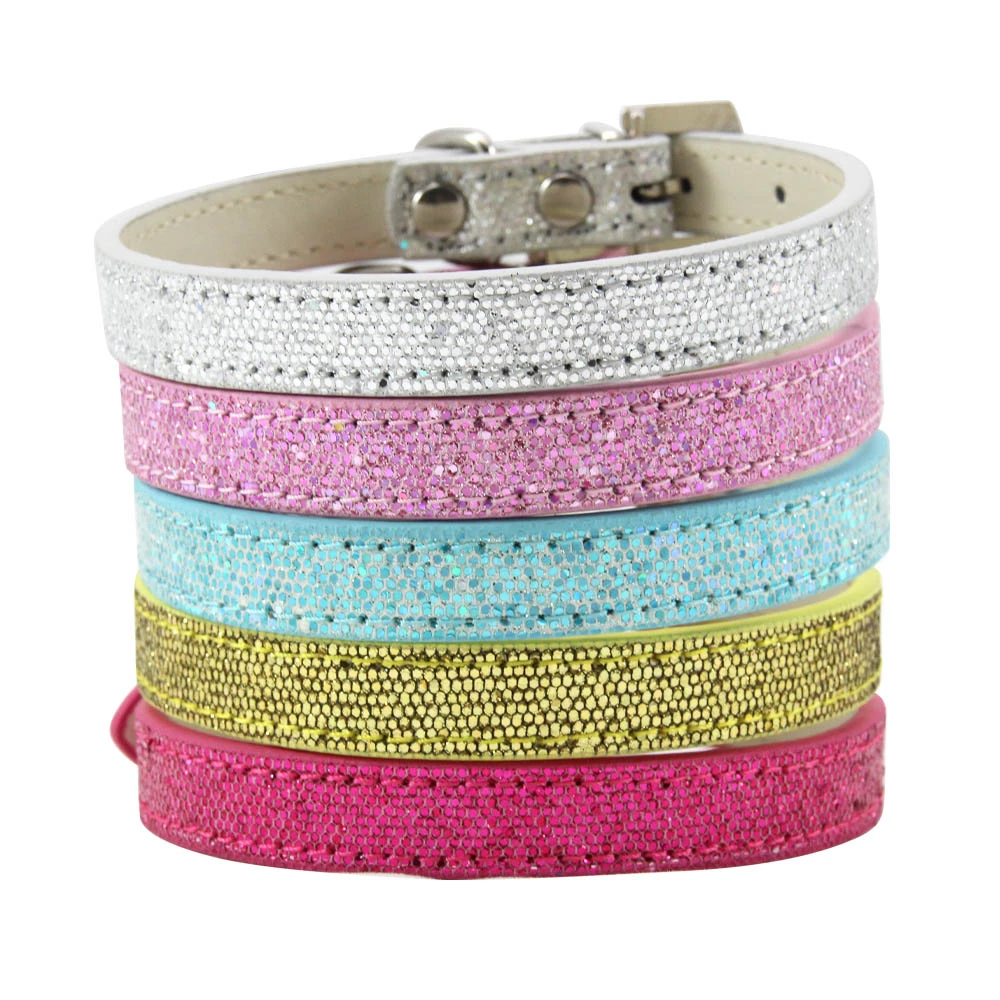 

Shiny Glitter Bling Powder Dog Cat collar Pu Leather Puppy Collars for Small Medium Dog Neck Strap Adjustable Collar XS/S/M/L
