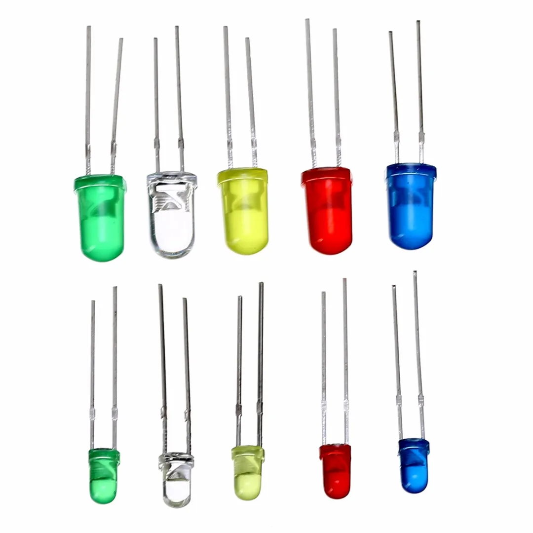 Mayitr 5 Colors 200pcs 3mm & 5mm LED Diode Light Assorted Kit White Yellow Red Green Blue Electronic Component DIY Set