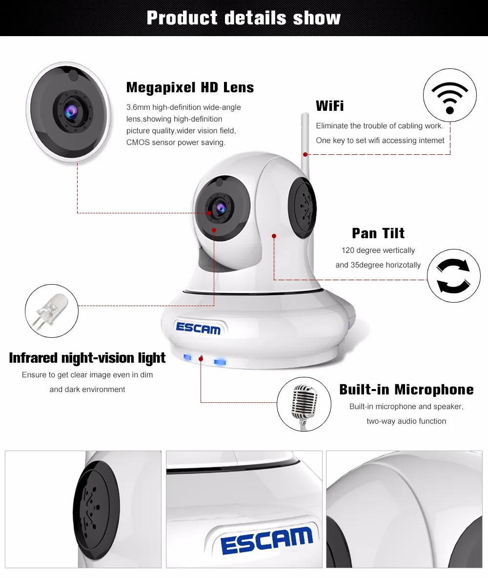 Escam покровитель qf500 мини IP Камера Onvif HD 720 P P2P Wirless WiFi Дома Видеонаблюдения Камера с датчик двери поддержка 32 ГБ TF карты