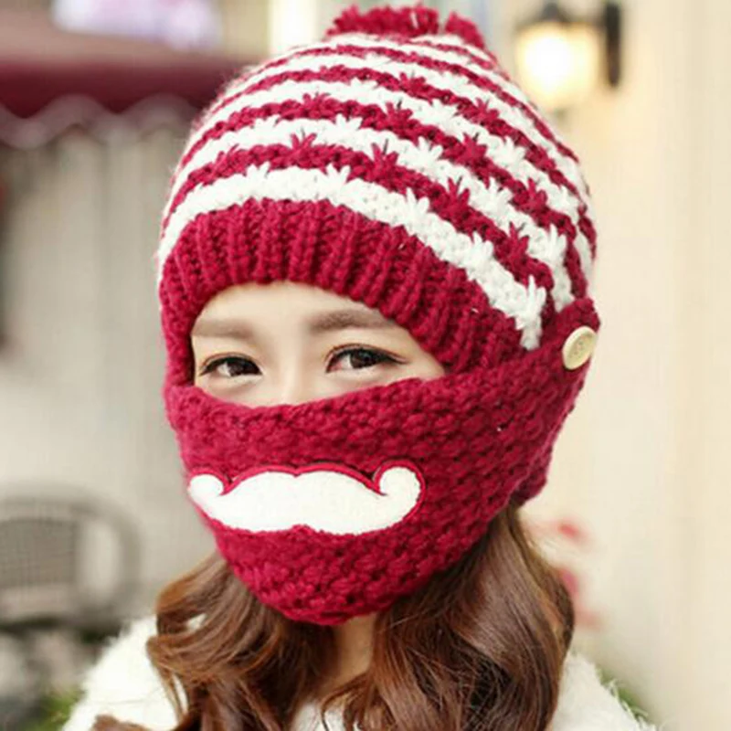 Soft Warm Winter Cute Warm Ear Face Mask Wool Hat Mouth Mask Beanies