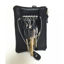 Ключевой бумажник из натуральной кожи женщин бумажник кредитной держатель для карт кошелек женский на молнии key holder Кошельки для монет 14 см черный