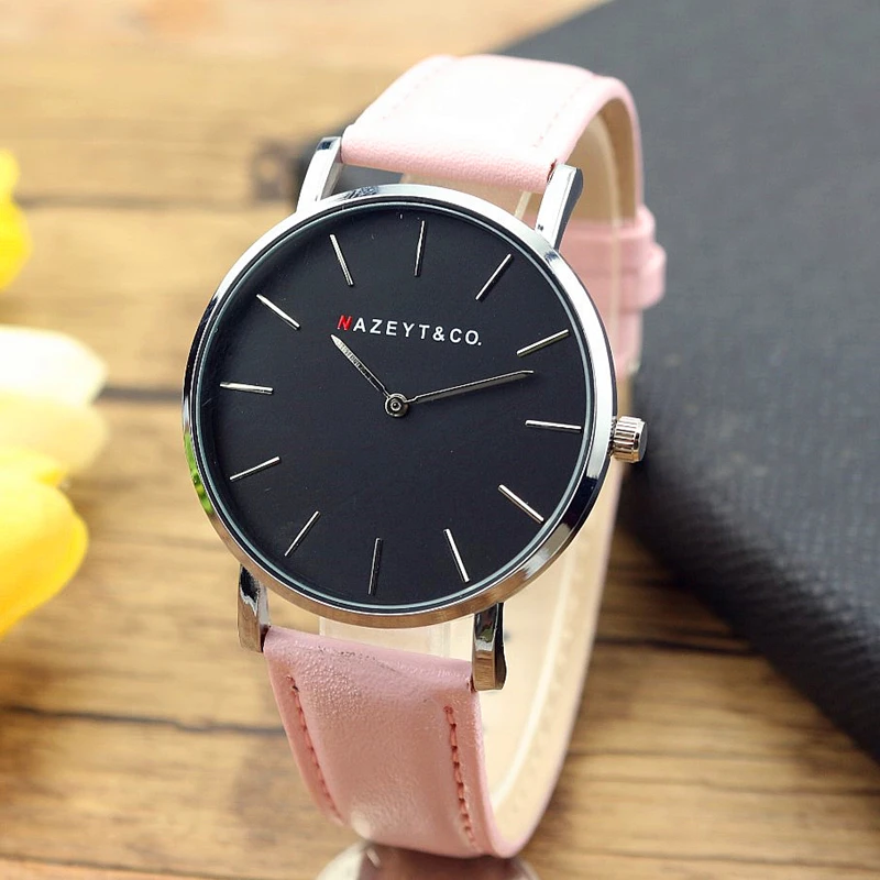 

new fashion women and men luxury brand 40mm Daniel type bauhaus quartz watch student simple dial pink leather casual lover clock
