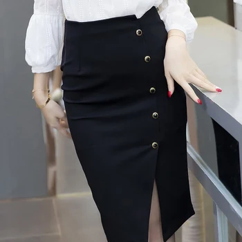 

fashion High Waist Elastic Pencil Skirt Female Solid color Bodycon Skirts Womens Summer Knee Length Split Office Lady Skirts