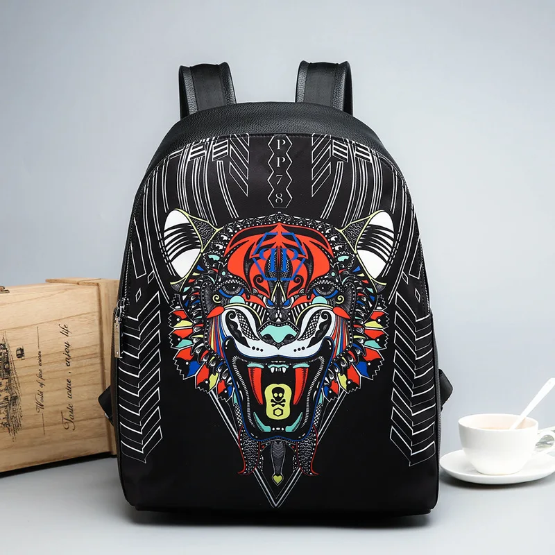 

Ladies PU backpack portable shoulder bag animal tiger head travel computer backpack