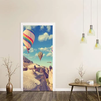

Free shipping Drop Shipping New Year Gift Removable 3D Door Sticker Wall Sticker Scenery Hot Air Balloon Corridor Decor,77/90cm