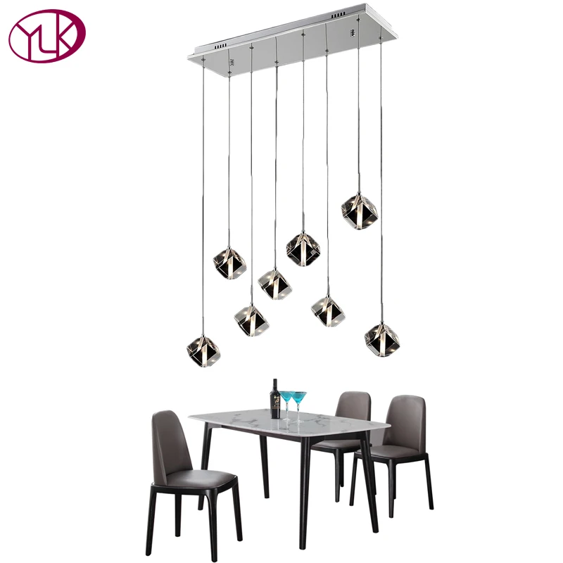 

Youlaike Rectangle LED Chandelier Lighting Cube Crystal Dining Room Light Fixtures 8 Lights Hanging Crystal Lamp