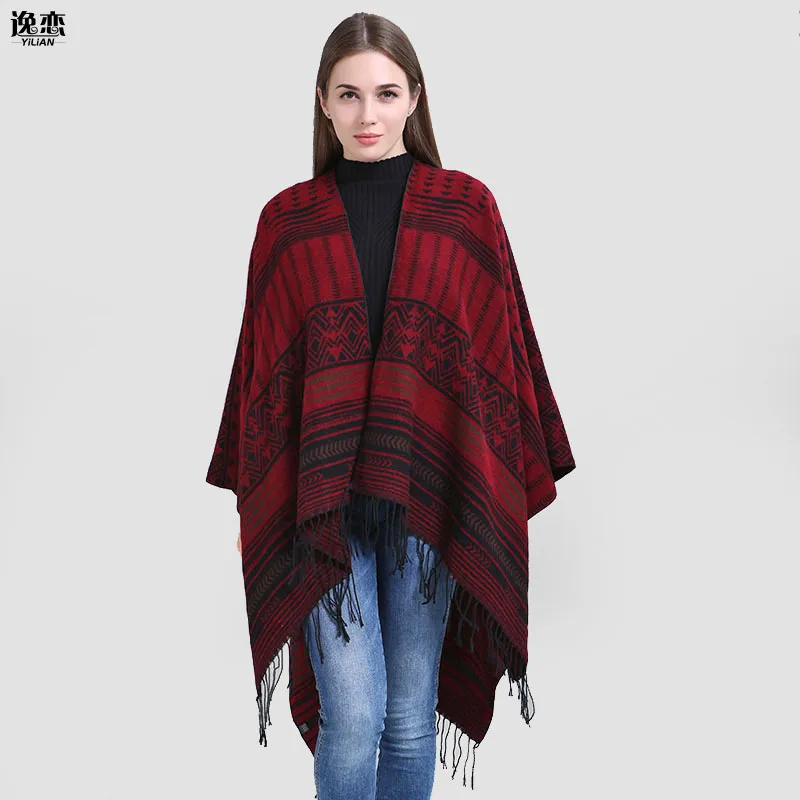 

YILIAN Brand New Women Scarf Personality Printed Geometric Patterns Pashmina Tassel National Wind Shawl Poncho 5 Color SF856