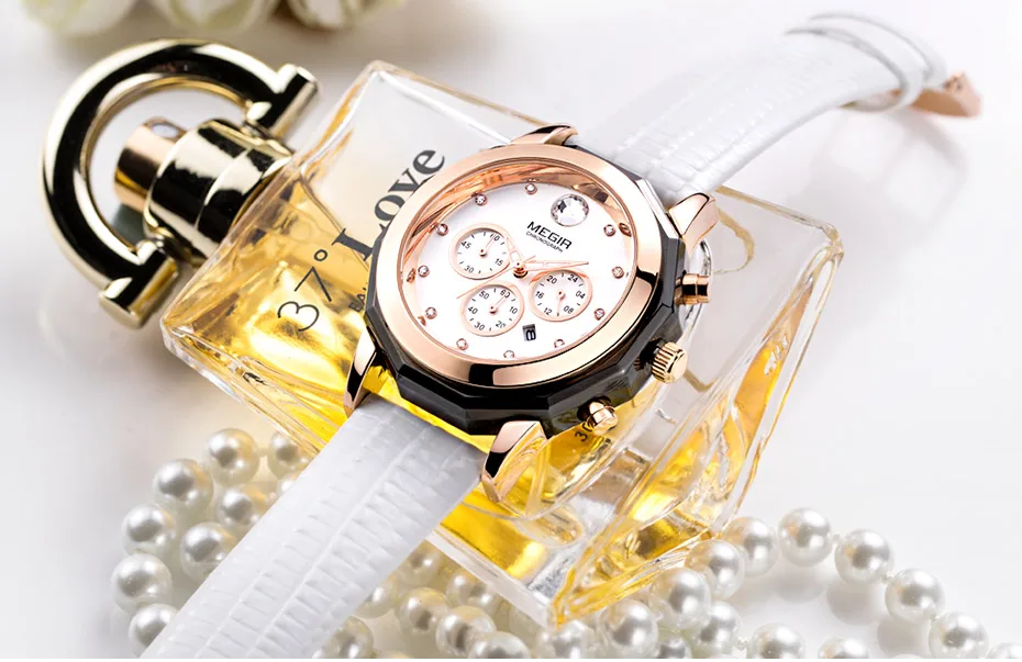 Pulseira de couro branco feminino relógios de