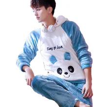 Kawaii, милый мультяшный пижамный комплект с капюшоном, мужская пижама, Homme, Зимняя Толстая теплая фланелевая ночная рубашка, Мужская одежда для сна, одежда для сна