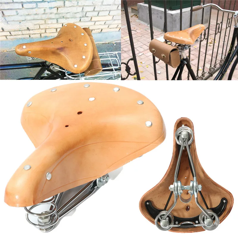 

New Arrival Vintage Genuine Leather Bicycle Bike Seat Cushion MTB Cycling Spring Saddle Outdoor Ridding Part High Quality