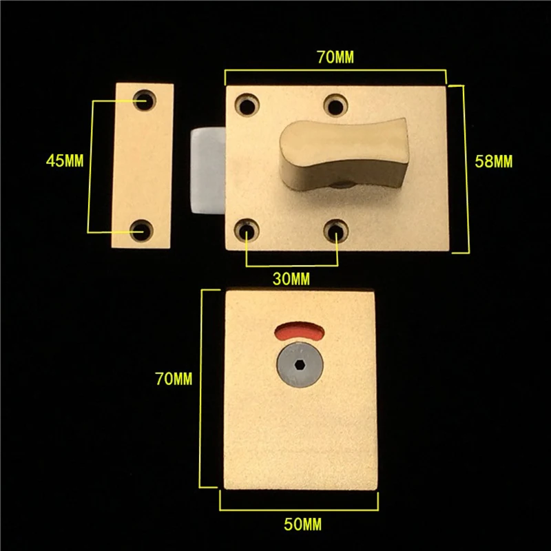 Алюминий золото никель щетка Дверной замок защелка с красным зеленым индикатором общественного туалета Туалет перегородка большой палец поворот