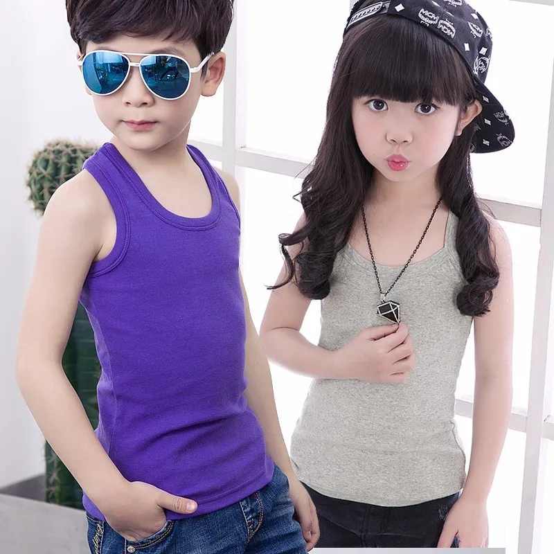 2018 Baby Tops Children Vest Boys Girls Summer T Shirts Sleeveless Tank Camisoles Solid Toddler Tees T-Shirt Size 90-160