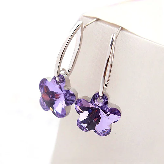 

Plum Flower Drop Earrings for Women Top quality Dangle Earing Crystals from Swarovski Statement Wedding Jewelry Best Gift