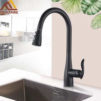 

Quyanre Matte Black Pull Out Kitchen Faucet Single Handle Mixer Tap Kitchen 360 Rotation Kitchen Mixer Tap Kitchen Water Tap