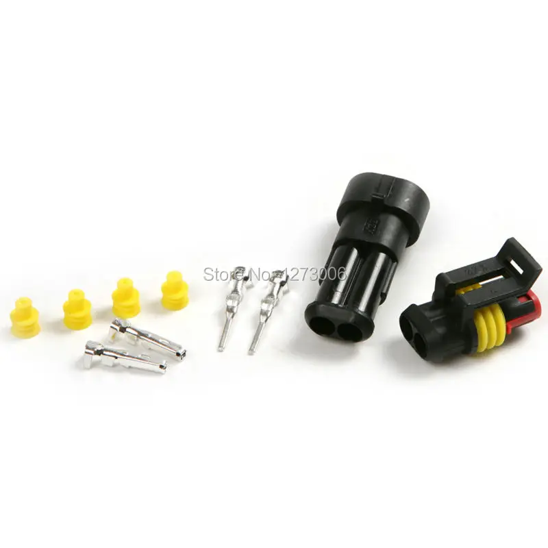 1x 2P Waterproof Car Electrical Wire Connector Plug Kit 2 Holes HID