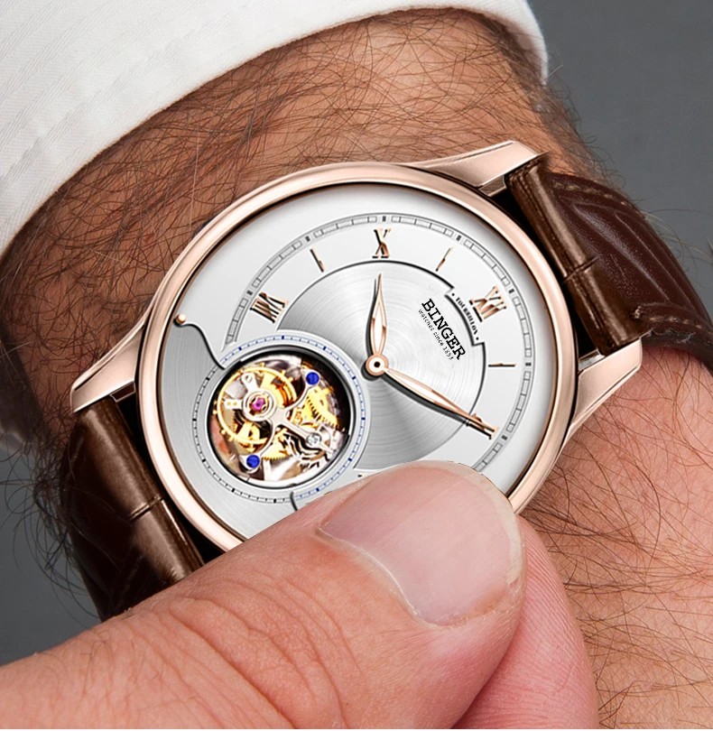 Механические часы Seagull Tourbillon мужские сапфировые с ремешком из крокодиловой кожи