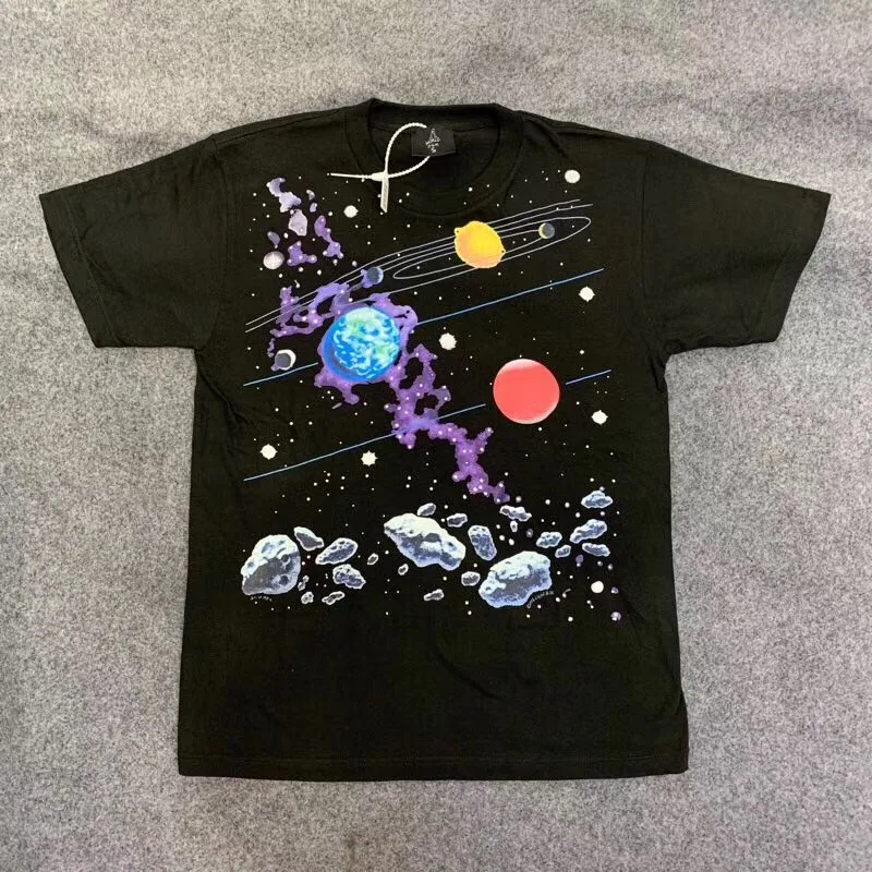 

Kanye SPACE SYSTEM Tee T shirt Men Women 1:1 High Quality Summer Style Travis Scott ASTROWORLD T-shirt