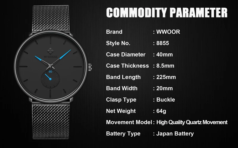 Men Watch 2019 Top Brand Luxury WWOOR Fashion Slim Black Men's Wrist Watches Waterproof Sport Quartz Wristwatch Man Watches 2019 (2)