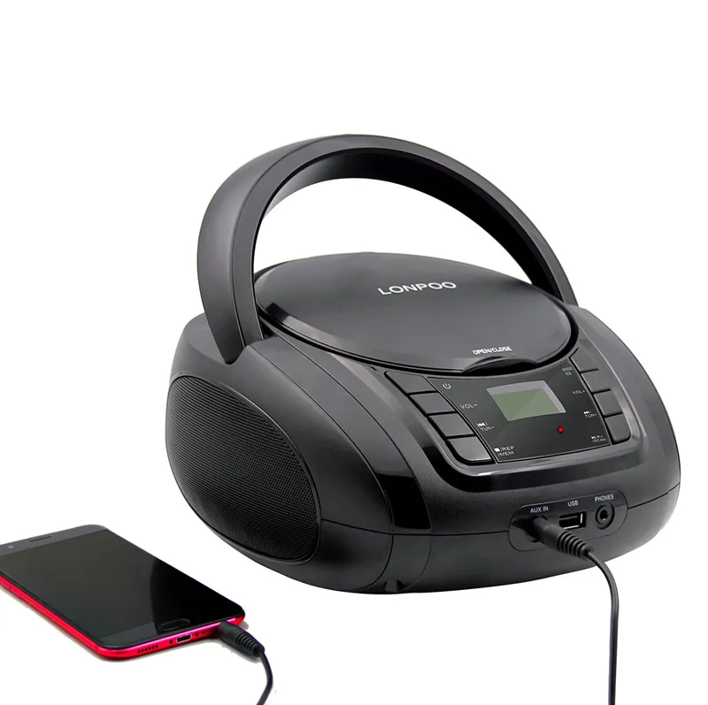  LONPOO Bluetooth CD Player Boombox Portable CD Player USB Boombox Stereo Subwoofer Speaker FM Radio