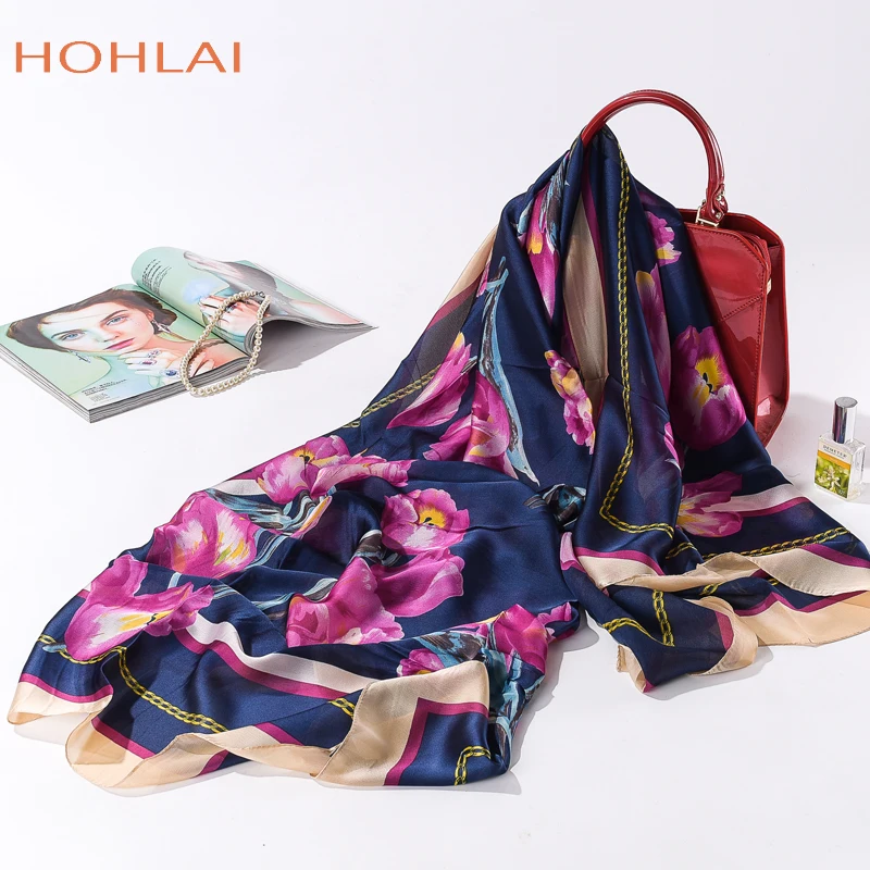 Женский шелковый шарф с цветочным принтом 90x2018|fashion scarf women|scarf womenscarf women fashion |