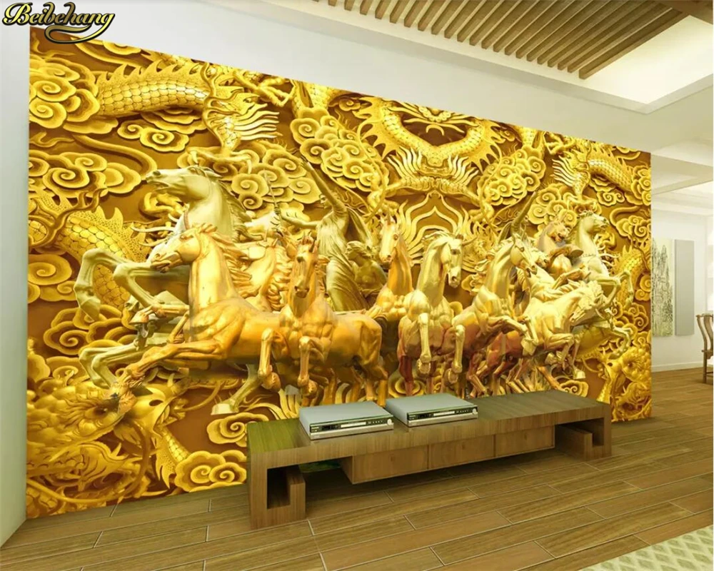 Beibehang пользовательские обои Longma дух золотой дракон восемь лошадей лошадь золото 3D ТВ задний план стены papel де parede 3d обои