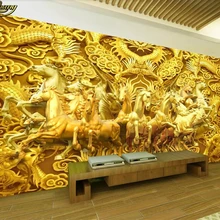 Beibehang пользовательские обои Longma дух золотой дракон восемь лошадей лошадь золото 3D ТВ задний план стены papel де parede 3d обои