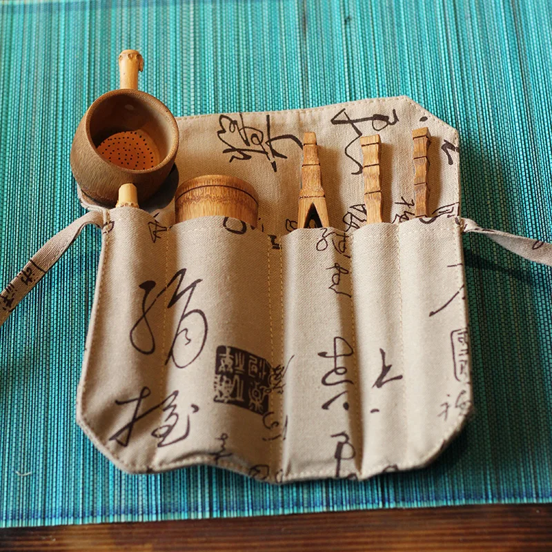 Набор инструментов для чая из натурального бамбука, 5 шт., включает в себя иглу, ложку, клипсу, ситечко для чая, винтажное, ручной работы, аксессуары для чая кунг-фу, подарок