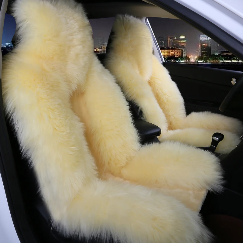 

Car Seat Cover Long Wool Winter Universal Sheepskin Fur Front Seat Cushion Natural Covers Car-styling Auto Interior Accessories