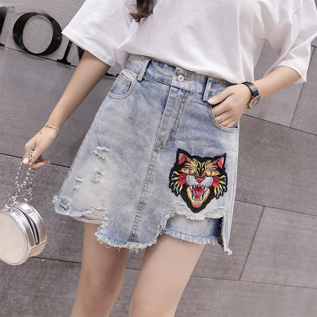 tiger denim skirt