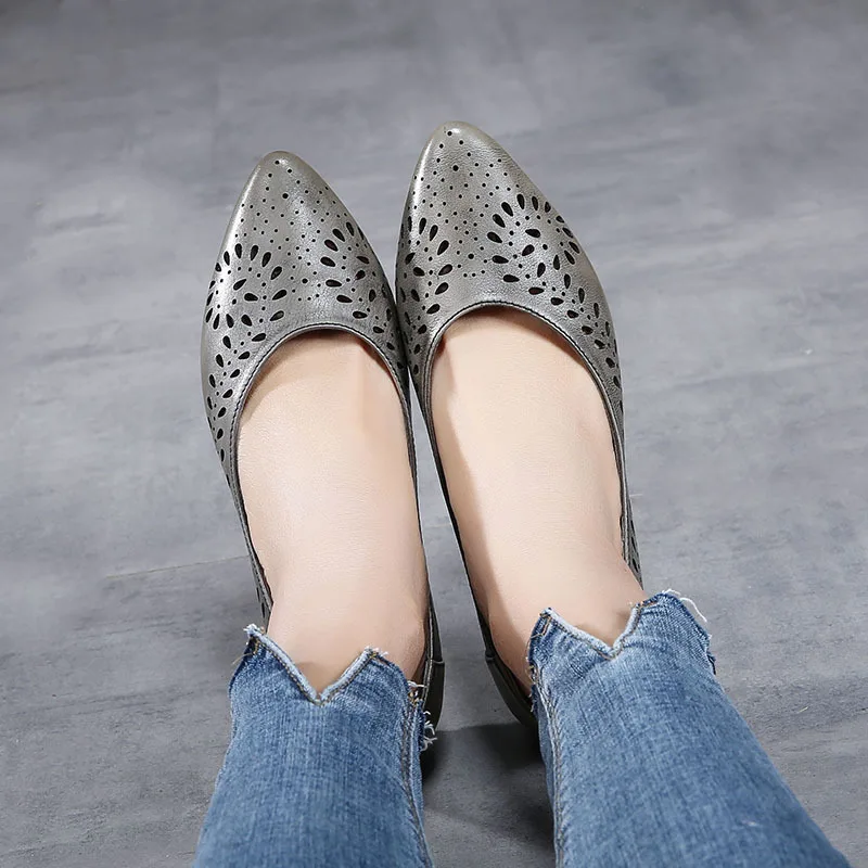 Pointu Appartements Doux Occasionnels Actmdall Grey Cuir Femmes En white khaki Profonde Véritable D'été Creux Fond 2018 Plat Femelle Chaussures Peu fXxtwqB1Wz